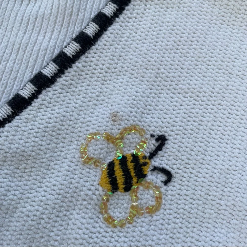 Quacker Factory Women's White Black Bumblebee Sequin Knitted Cardigan Size 1X - Picture 7 of 8